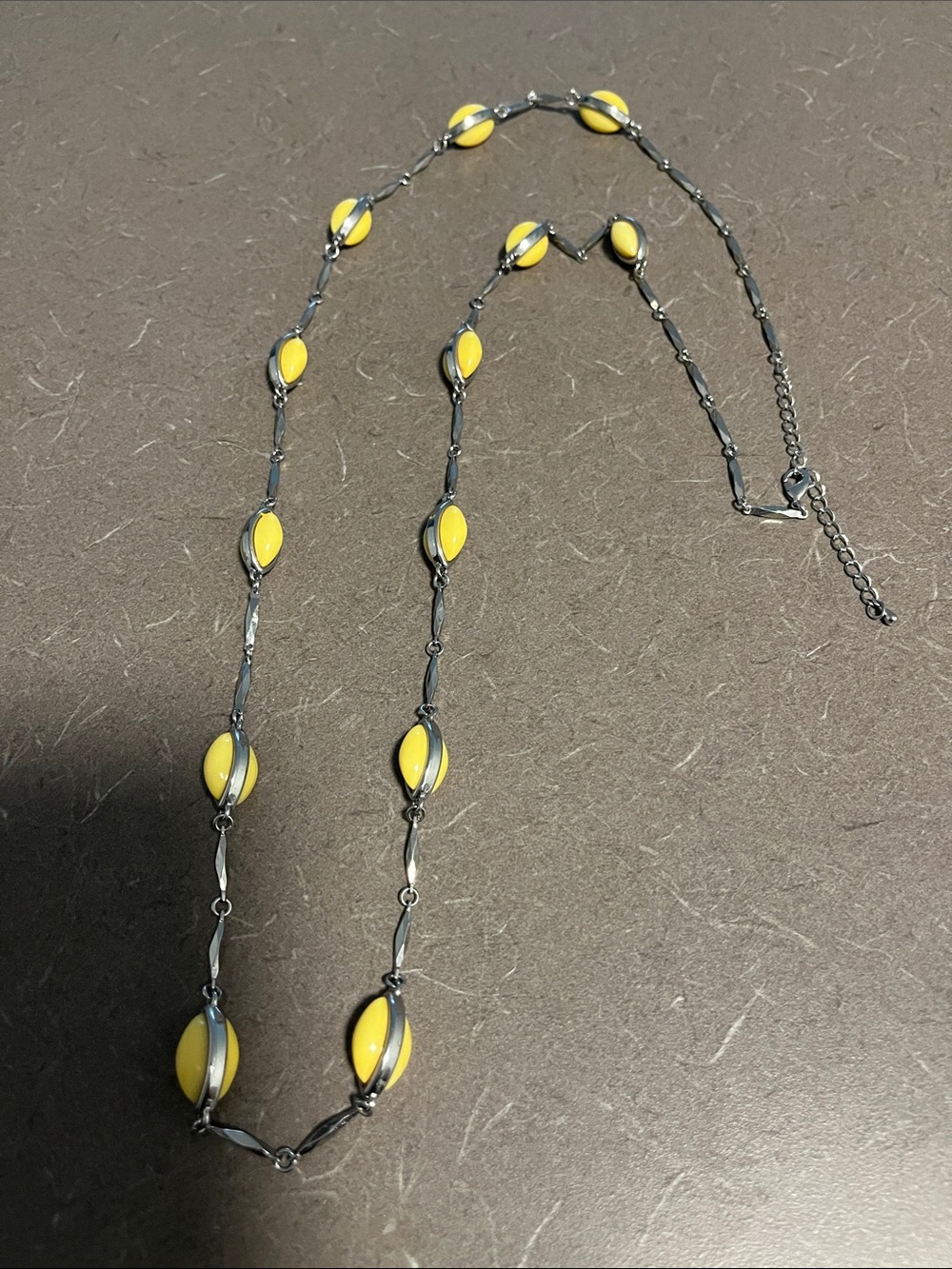 Silver-tone Yellow Enamel Link Necklace 18-20” fully clasped